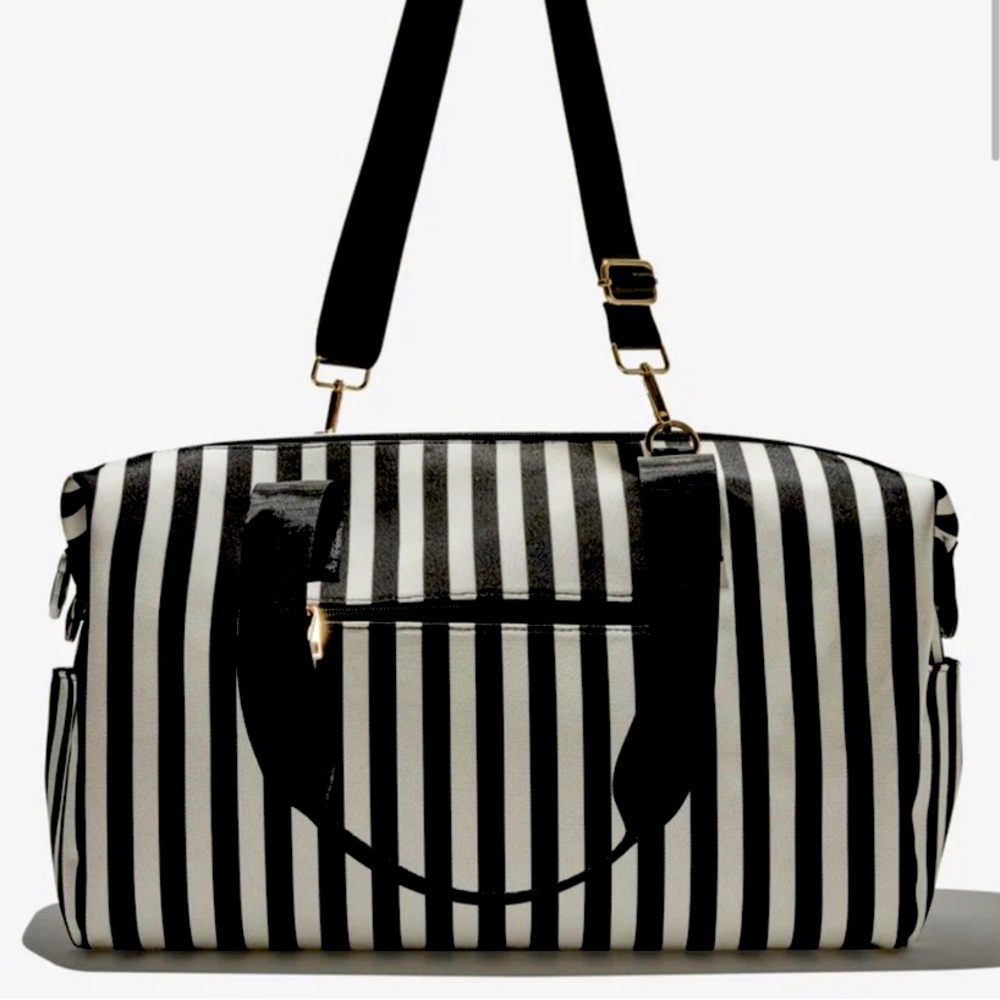 Alice & Olivia Black & White Striped Duffle Bag. NIB.